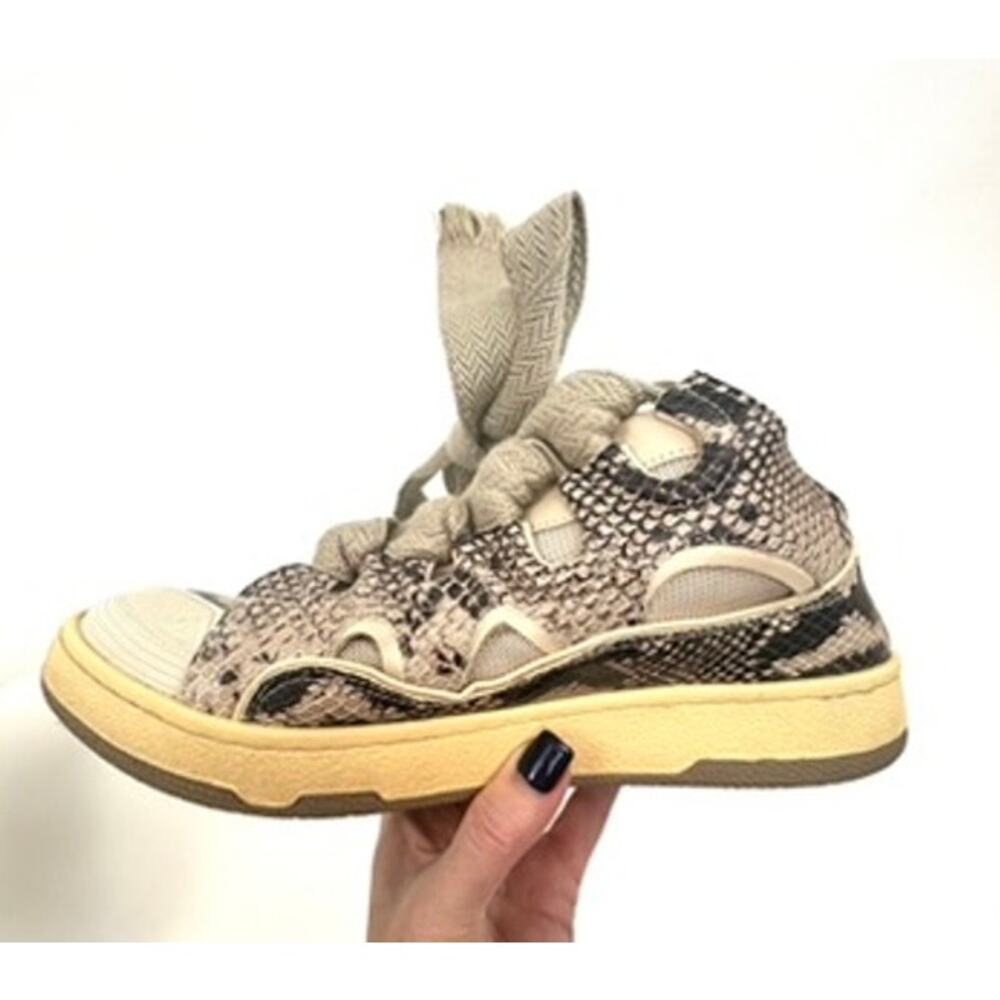Men's Lanvin Beige Python Print Curb Sneakers Siz… - image 5